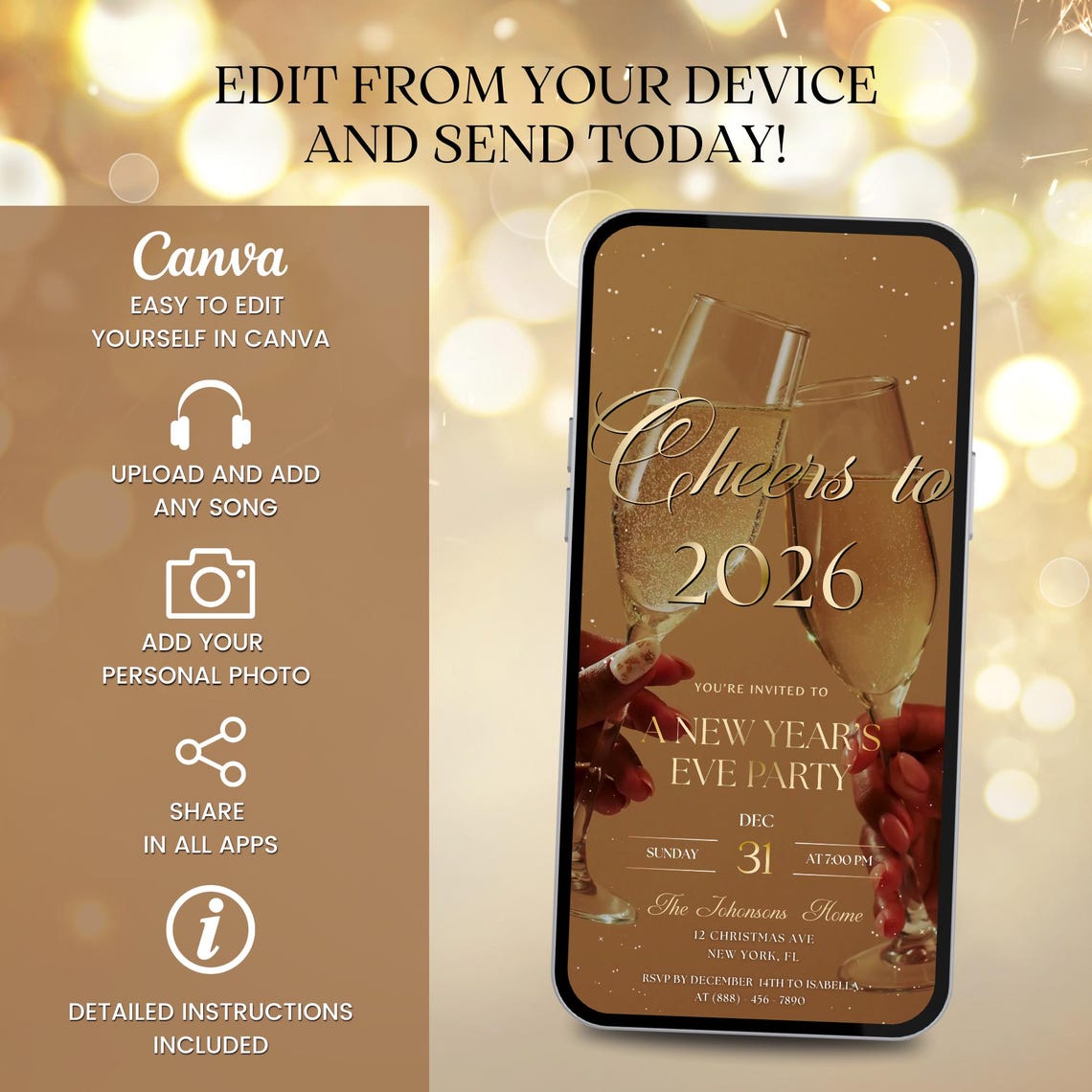 Animated New Year 2026 Invitation – Editable Digital Video Template