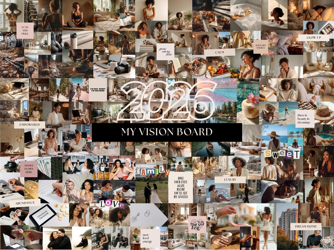 2026 Vision Board & Manifestation Kit – Printable Goal Setting Digital Download