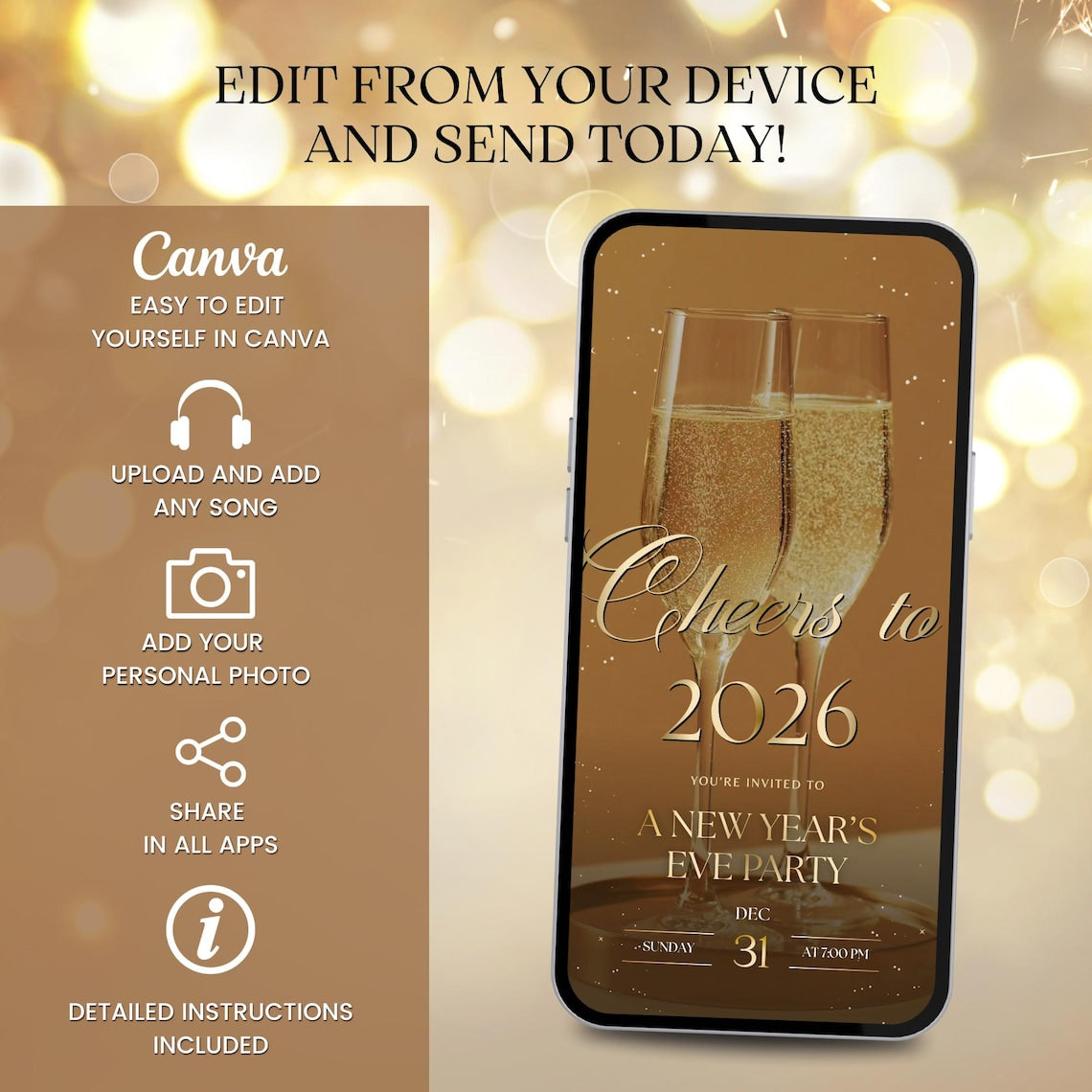 Animated New Year Invitation Template – Digital Editable Video Greeting