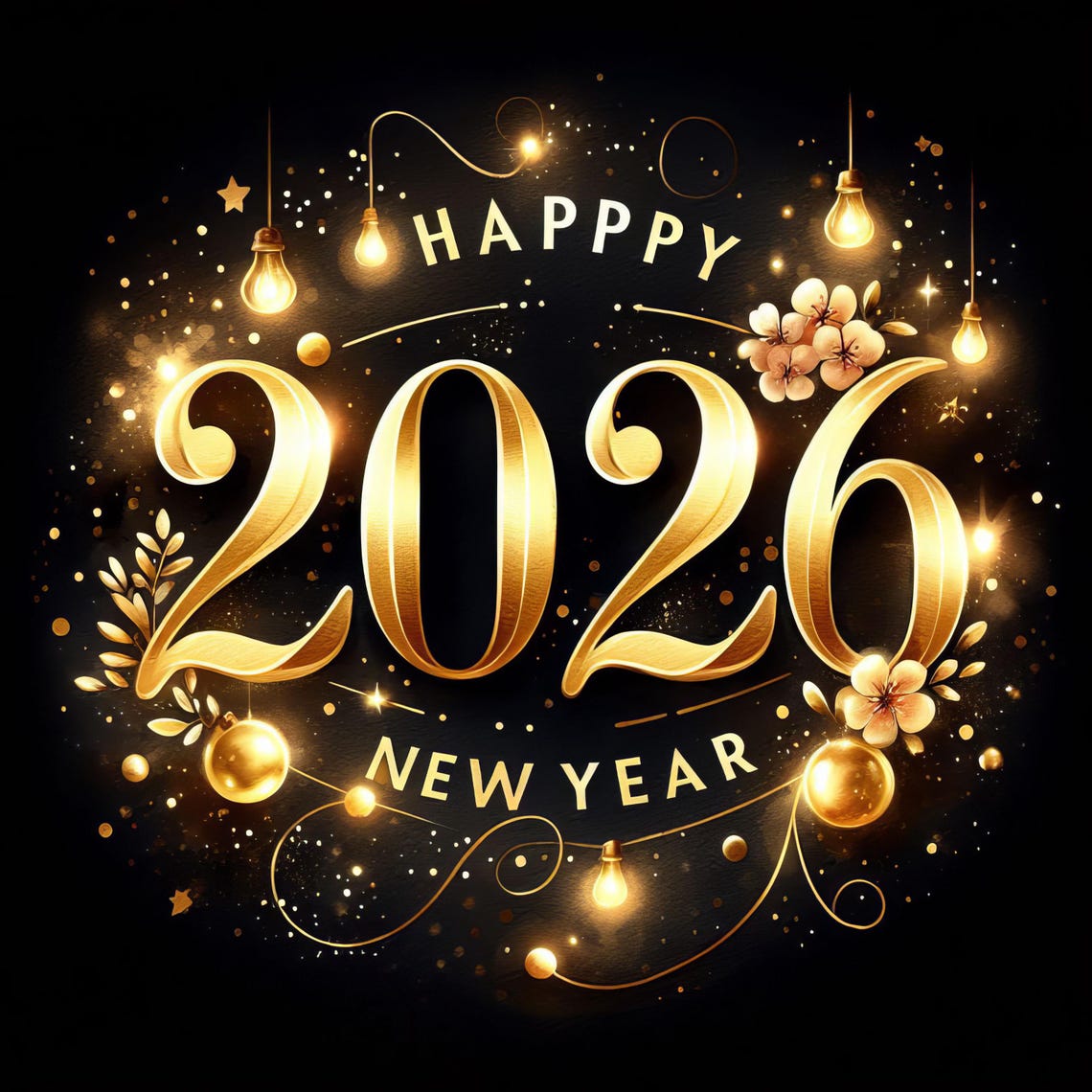 Watercolor New Year 2026 Clipart JPG Set – 10 Festive Illustrations, Instant Download