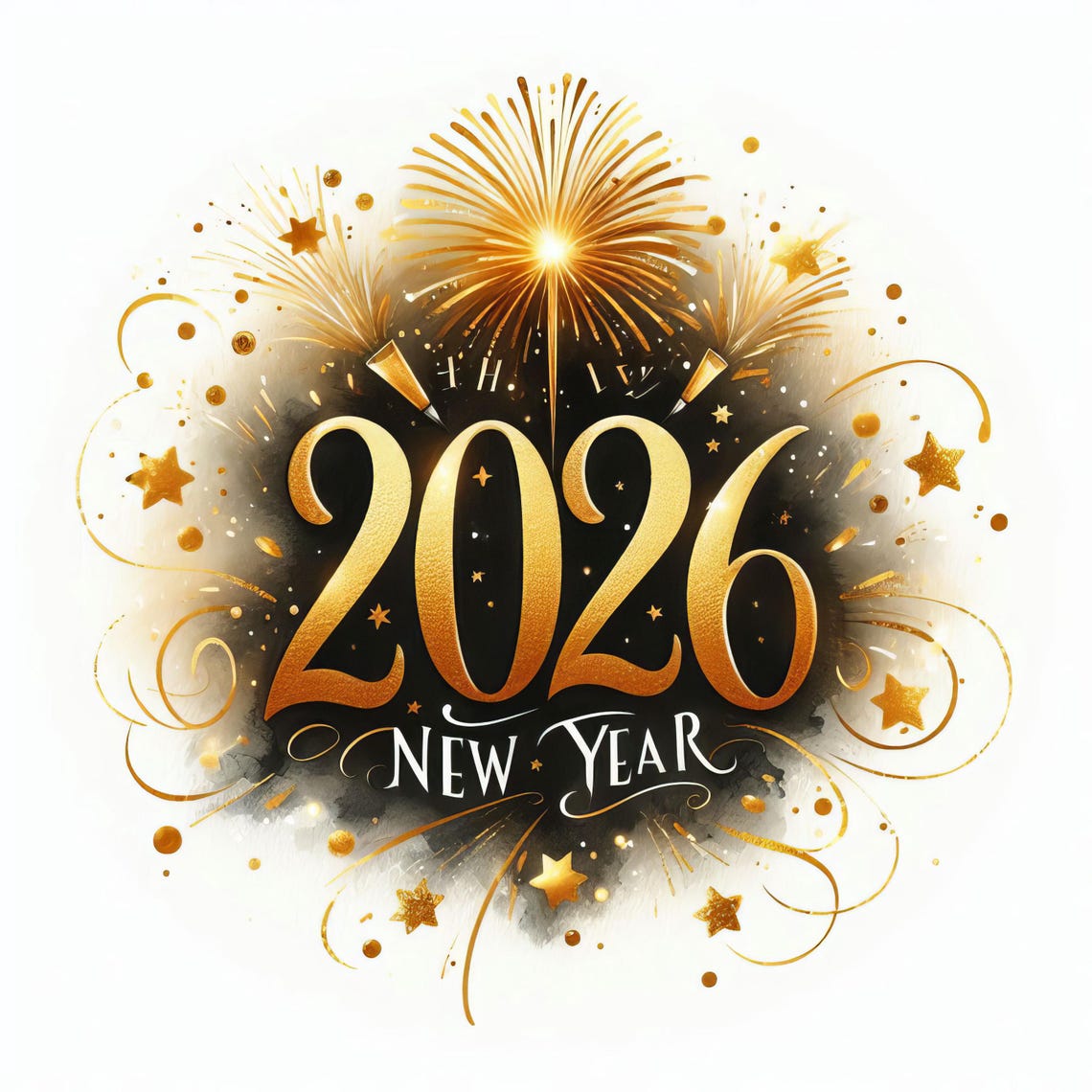 Watercolor New Year 2026 Clipart JPG Set – 10 Festive Illustrations, Instant Download