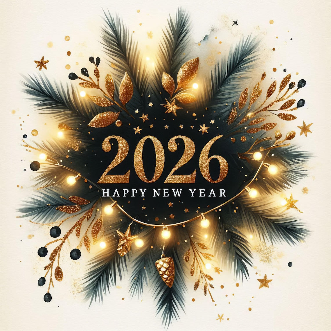 Watercolor New Year 2026 Clipart JPG Set – 10 Festive Illustrations, Instant Download