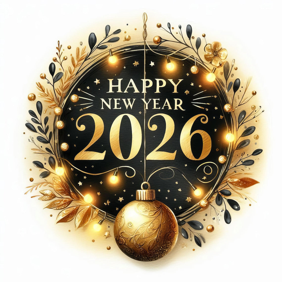 Watercolor New Year 2026 Clipart JPG Set – 10 Festive Illustrations, Instant Download