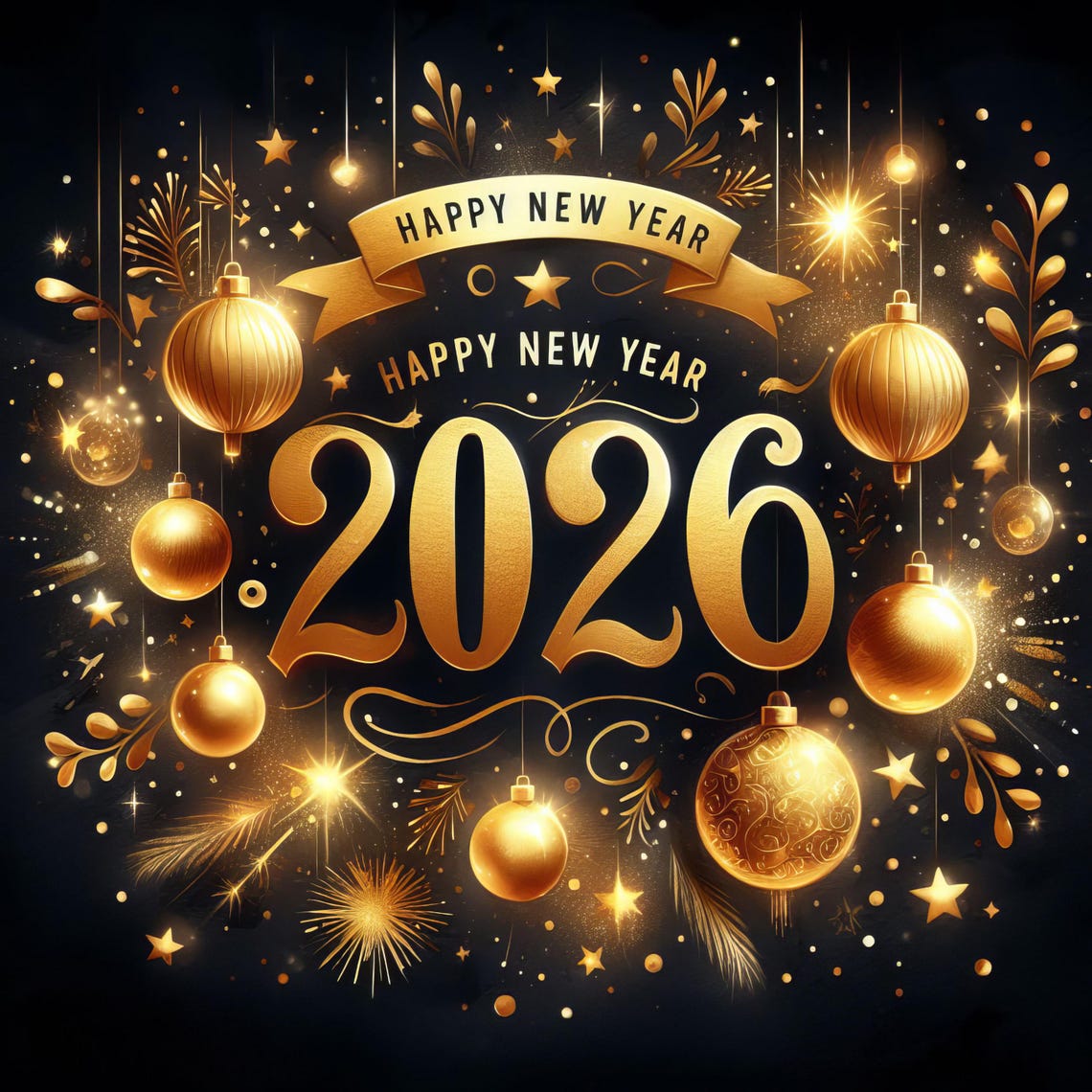 Watercolor New Year 2026 Clipart JPG Set – 10 Festive Illustrations, Instant Download