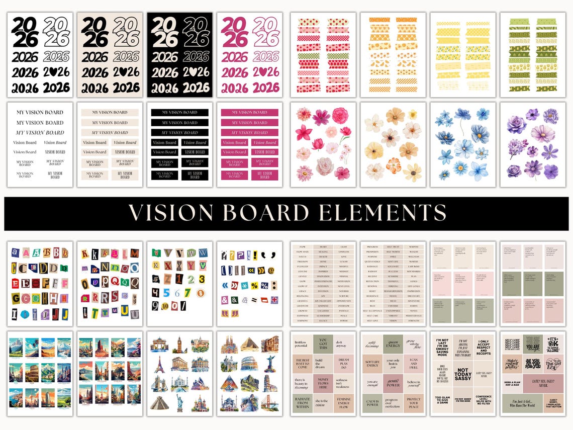 2026 Vision Board & Manifestation Kit – Printable & Digital Goal Setting Pack