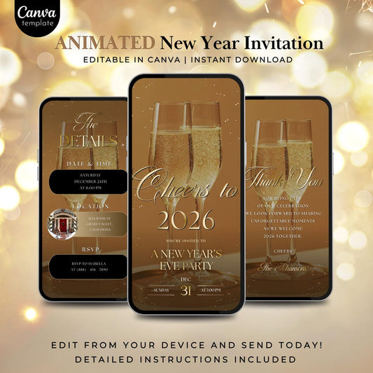 Animated New Year Invitation Template – Digital Editable Video Greeting