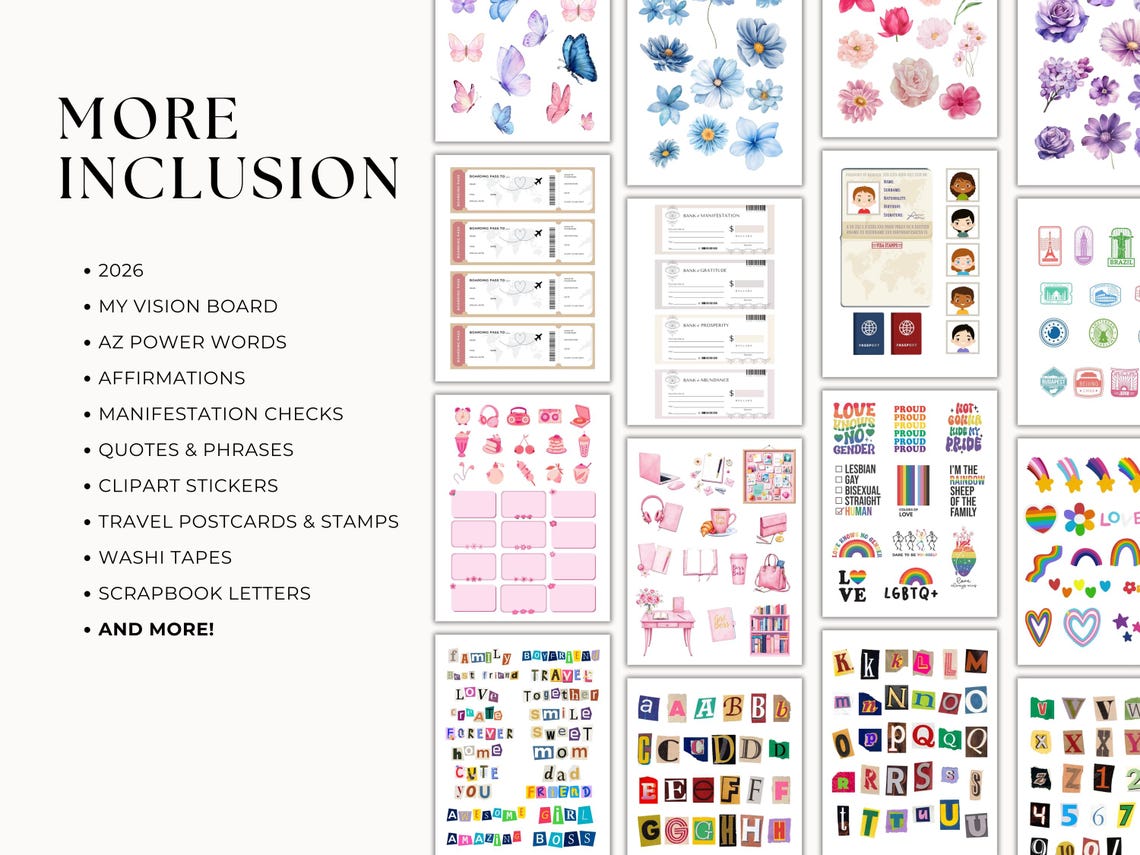 2026 Vision Board & Manifestation Kit – Printable & Digital Goal Setting Pack