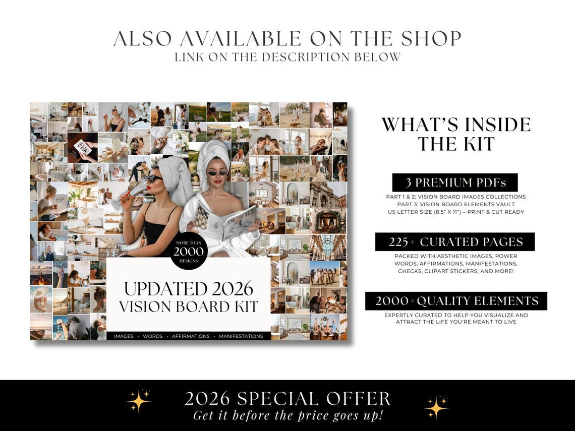 2026 Vision Board & Manifestation Kit – Printable & Digital Goal Setting Pack