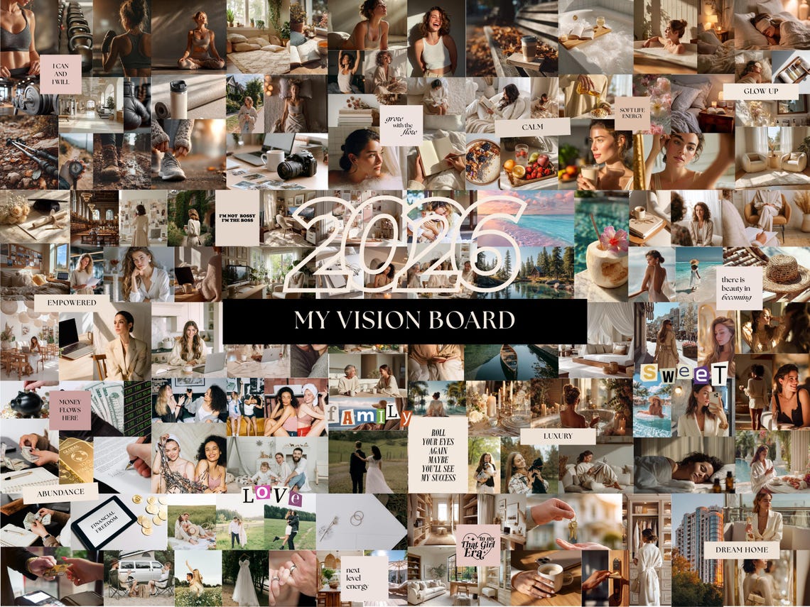 2026 Vision Board & Manifestation Kit – Printable & Digital Goal Setting Pack