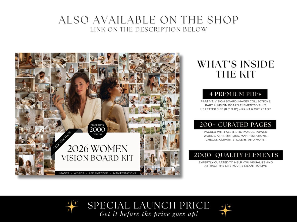 2026 Vision Board & Manifestation Kit – Printable Goal Setting Pack